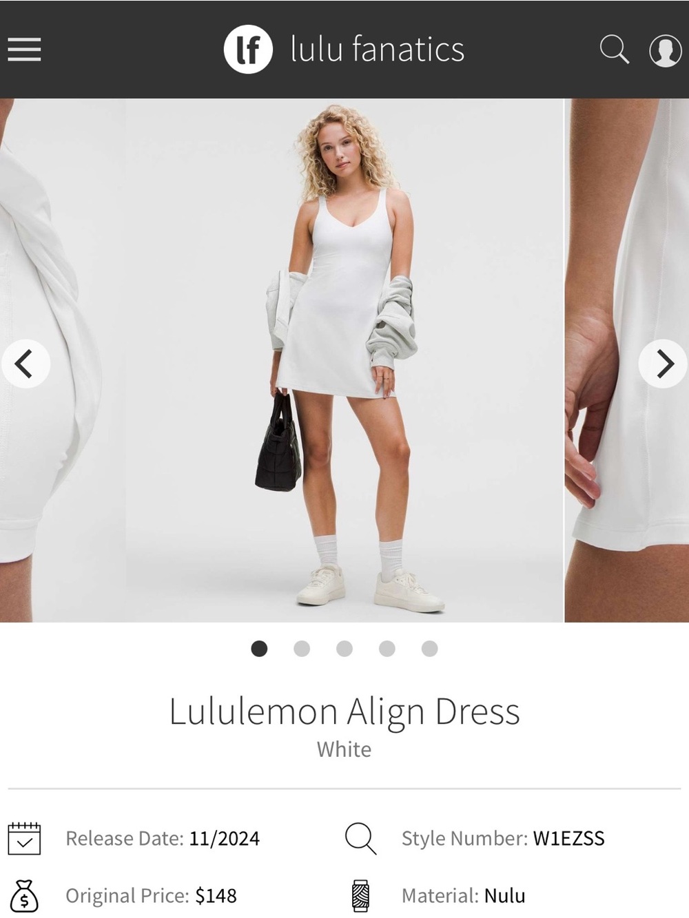 NWT Lululemon Align Dress White WHT Size 6